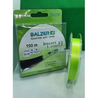 Balzer Iron Line 8 Braid PE Fibre 150 m chartreuse 0,08 mm - 7,2 kg